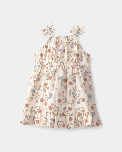 Baby Girl Floral Sleeveless Dress - Cream