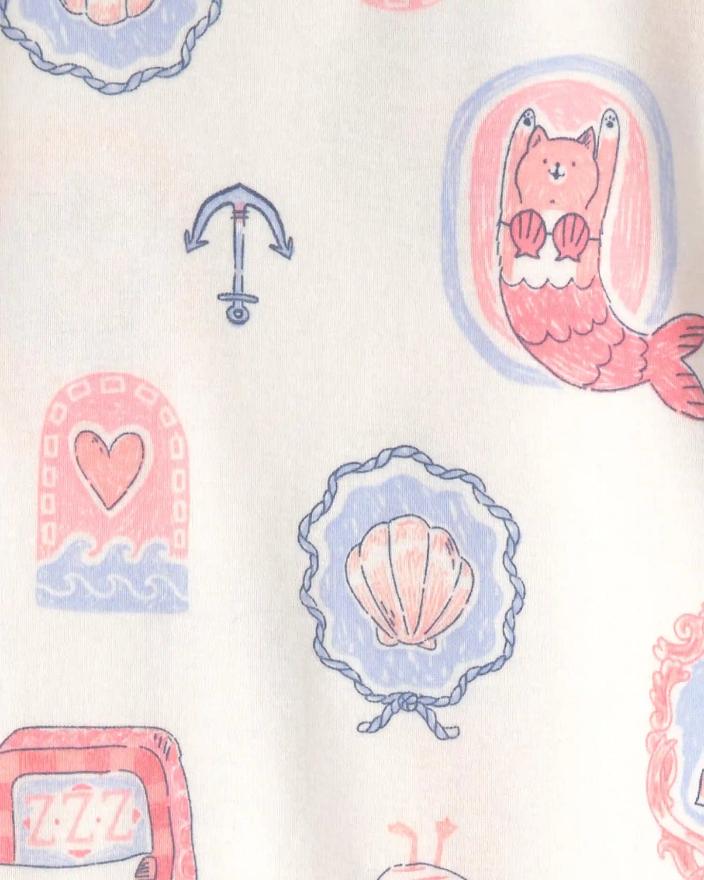Baby Girl Mermaid Cat 100% Cotton Snug Fit 4-Piece Pajama Set - Pink/Ivory