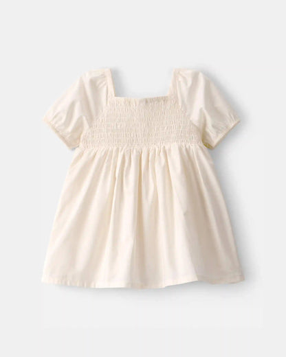 Baby Girl Puff Sleeve Floral Dress - Cream