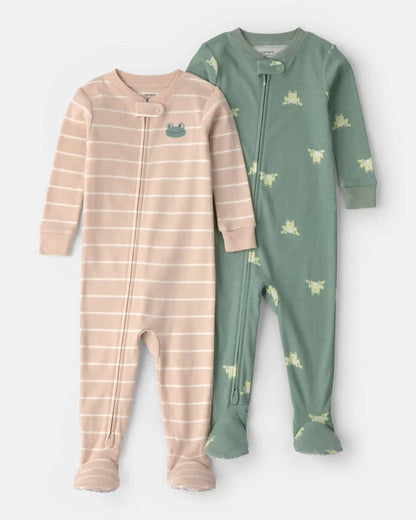 Baby 2-Pack Frog 100% Cotton Snug Fit 1-Piece Pajama - Green/Tan