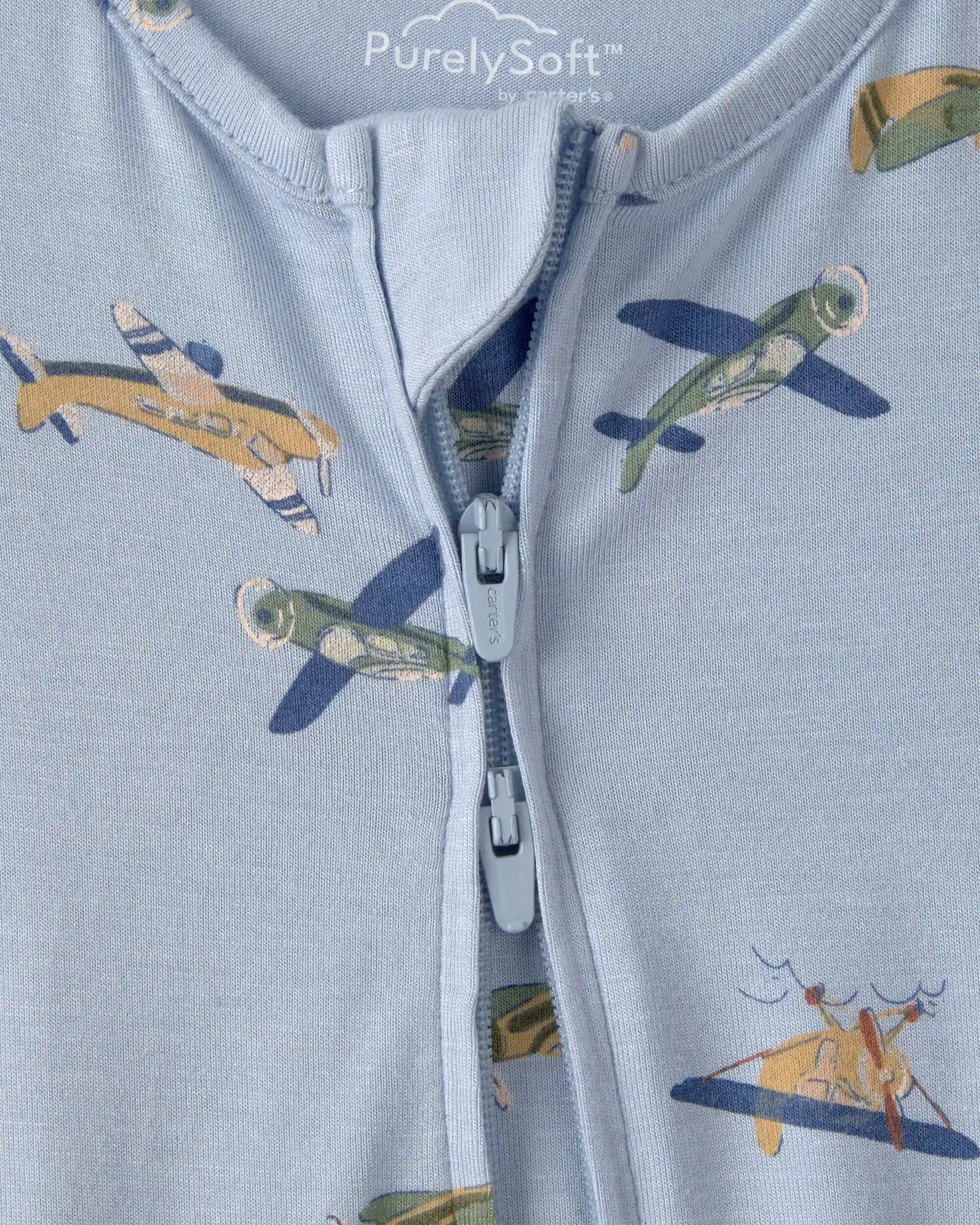 Baby Boy Plane 2-Way Zip PurelySoft Sleep & Play Pajama - Blue
