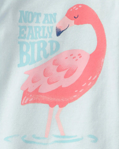 Baby Girl Flamingo 100% Cotton Short-Sleeve Snug Fit 4-Piece Pajama Set - Pink/Blue