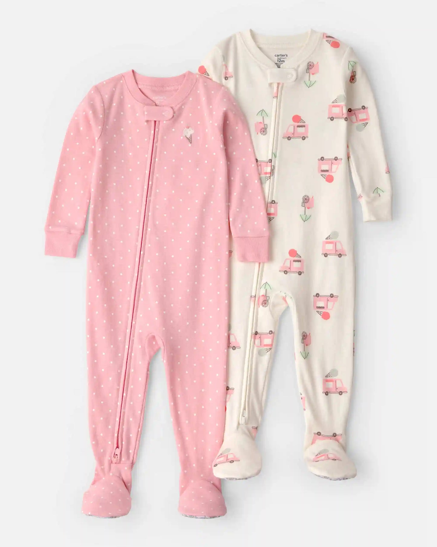 Baby Girl 2-Pack Ice Cream Truck 100% Cotton Snug Fit 1-Piece Pajama - Pink/Ivory