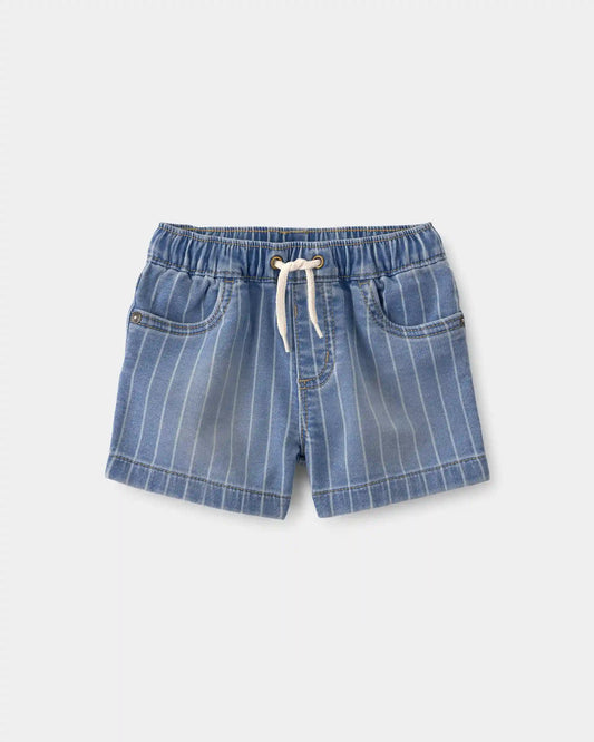 Baby Boy Striped Denim Drawstring Shorts - Medium Blue