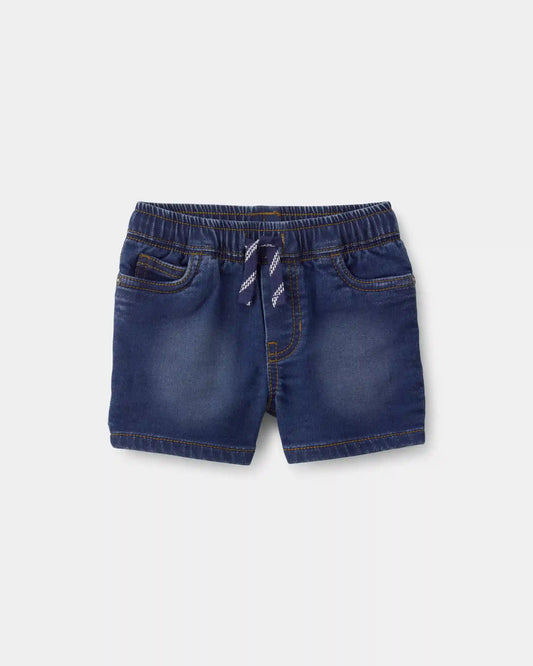 Baby Boy Denim Drawstring Shorts - Dark Wash