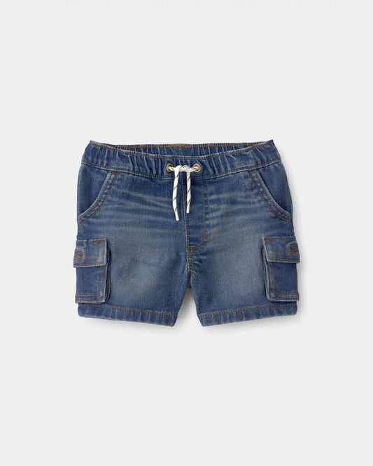 Baby Boy Denim Drawstring Cargo Shorts - Dark Wash