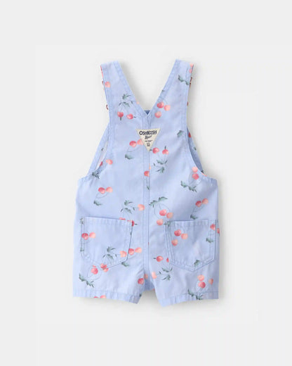 Baby Girl Cherry Canvas Shortall - Blue