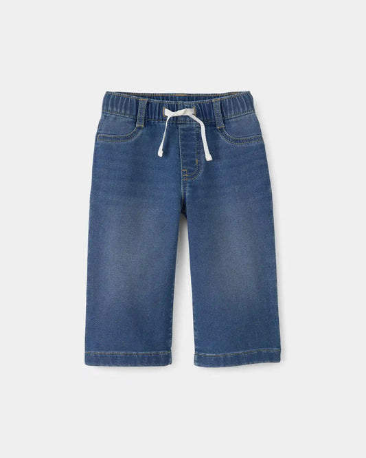 Baby Girl Drawstring Wide-Leg Jeans - Dark Wash