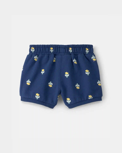 Baby Girl Floral French Terry Shorts - Navy Blue