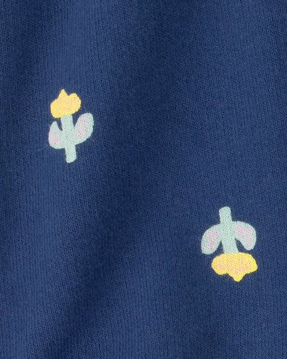 Baby Girl Floral French Terry Shorts - Navy Blue