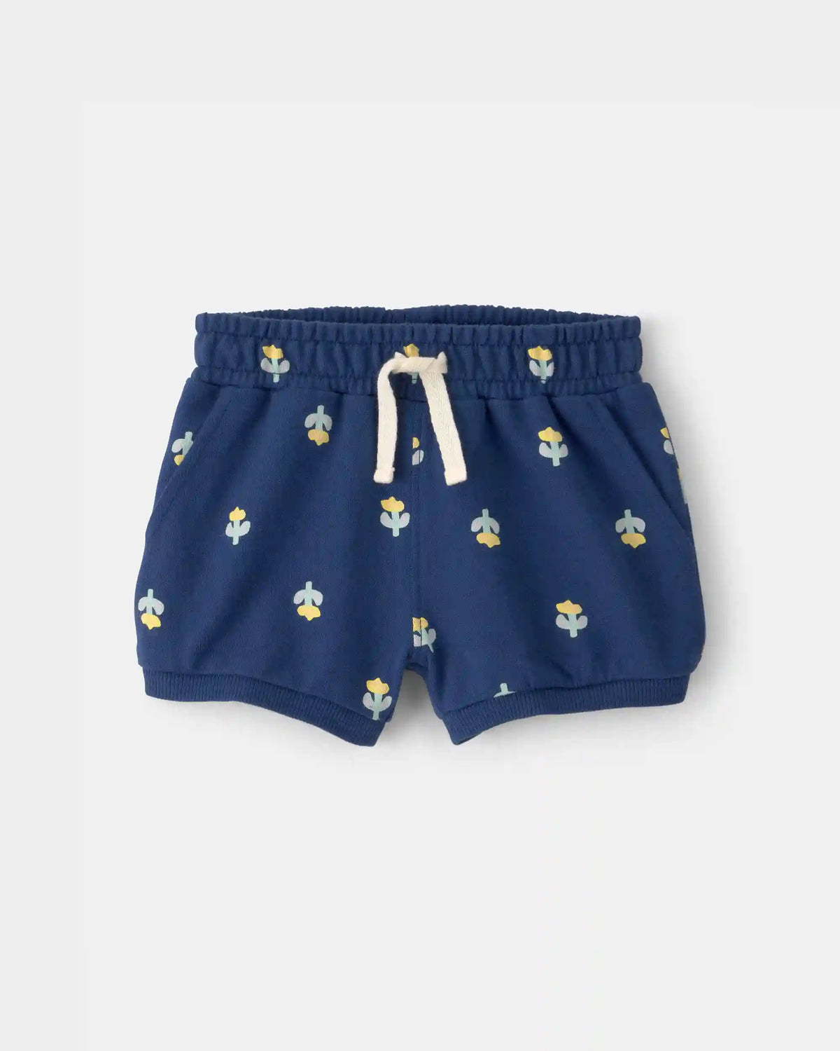 Baby Girl Floral French Terry Shorts - Navy Blue