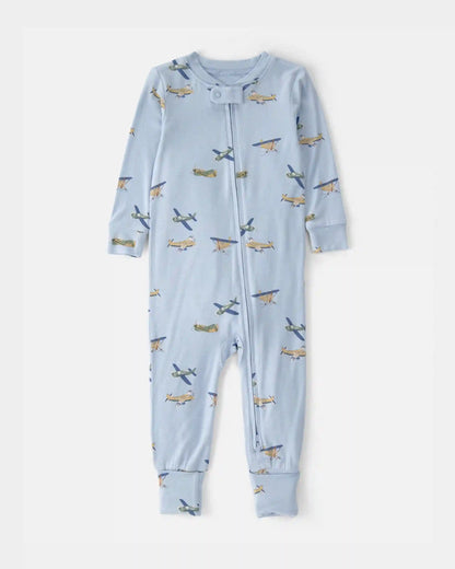 Baby Boy Plane PurelySoft 2-Way Zip 1-Piece Pajama - Blue