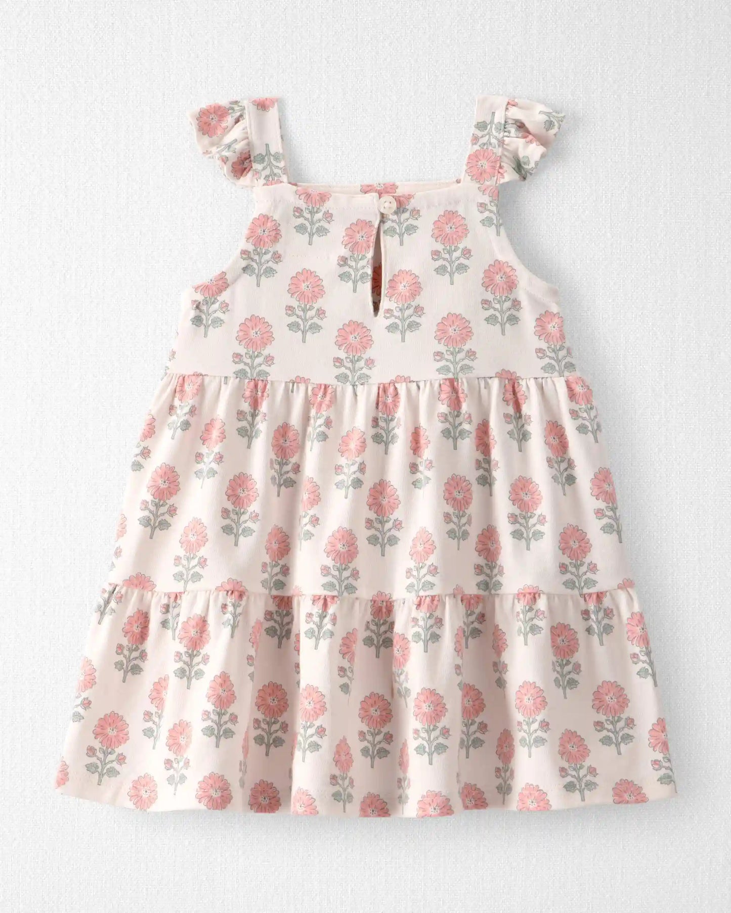 Baby Girl Organic Cotton Tiered Dress in Rosebud Petal Print