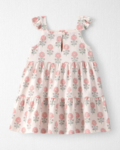 Baby Girl Organic Cotton Tiered Dress in Rosebud Petal Print