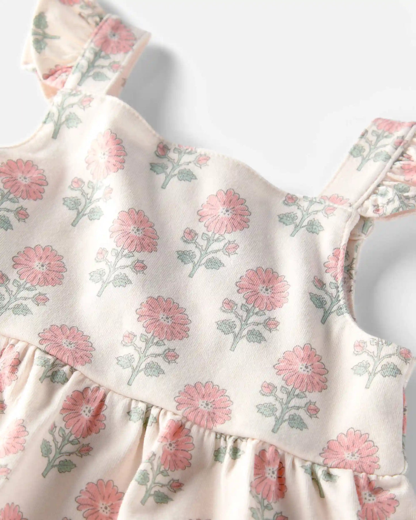 Baby Girl Organic Cotton Tiered Dress in Rosebud Petal Print