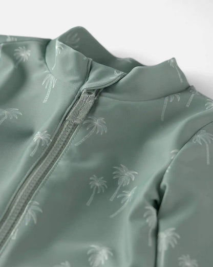 Baby Boy Recycled Long-Sleeve Rashguard Swimsuit in Palm Tree