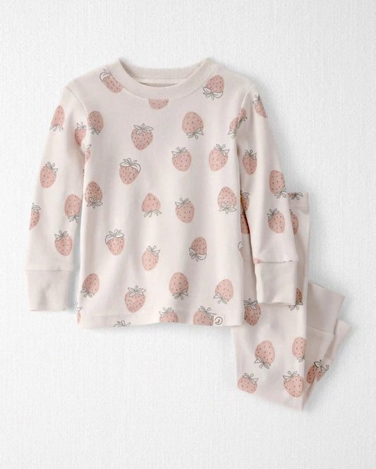 Baby Girl 2-Piece Organic Cotton Ribbed Pajama Set in Strawberry Print