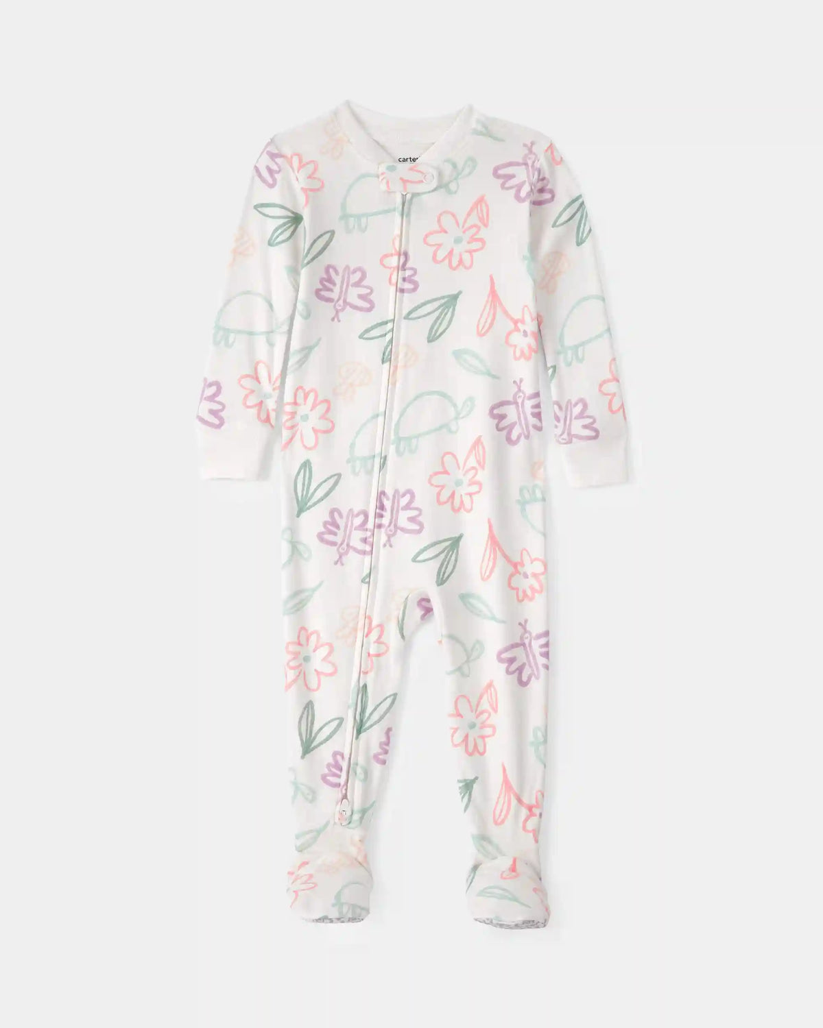 Baby Girl Floral 100% Cotton Snug Fit 1-Piece Pajama - White
