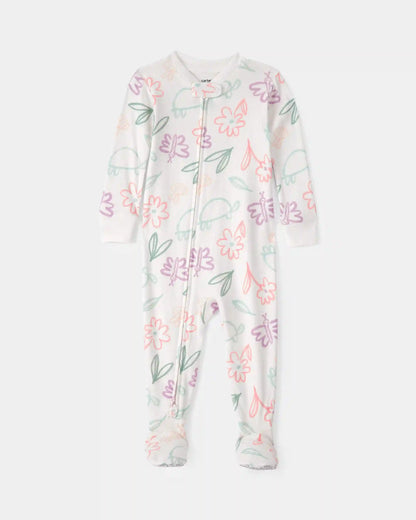 Baby Girl Floral 100% Cotton Snug Fit 1-Piece Pajama - White