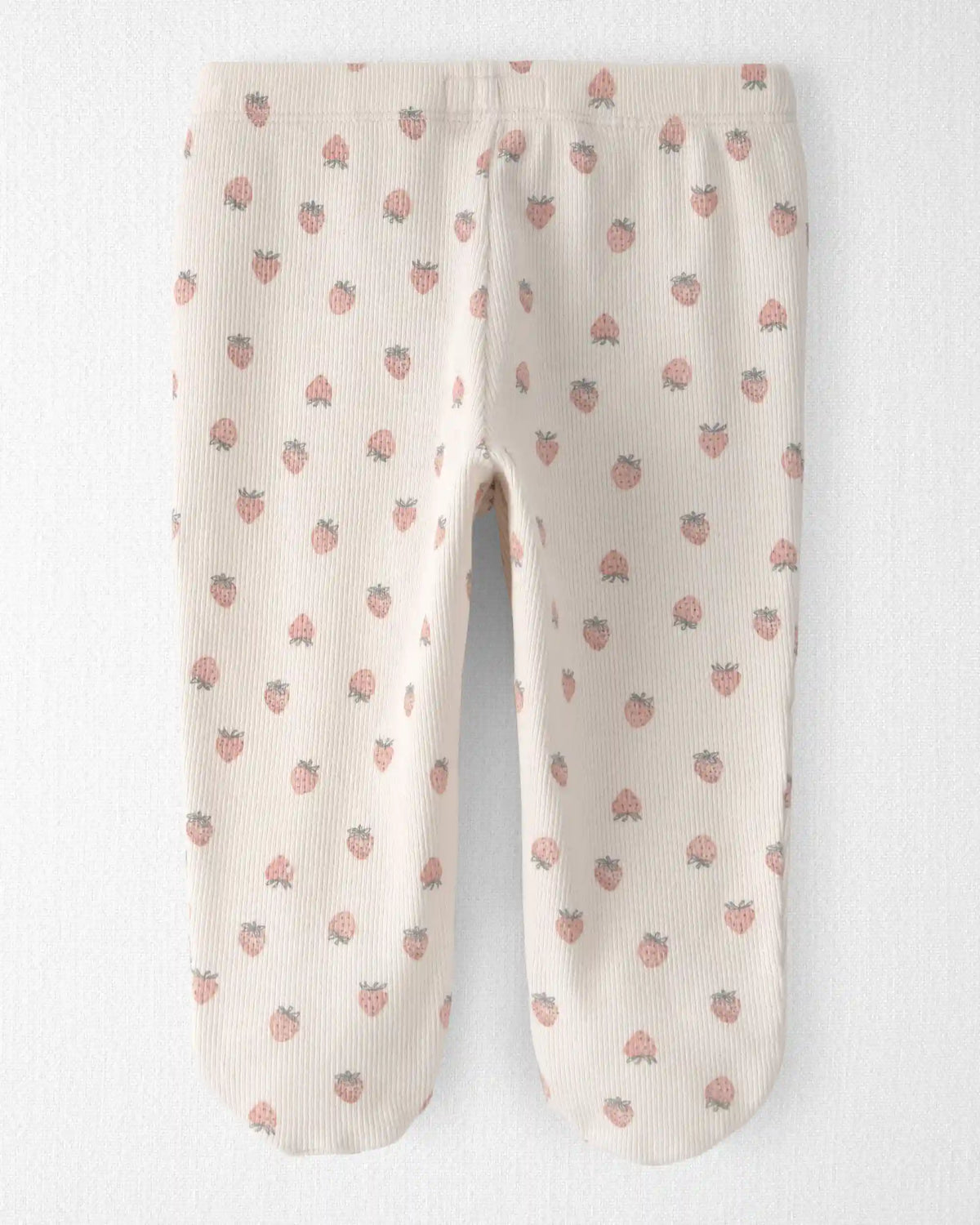 Baby Girl Organic Cotton Rib Footed Pants in Strawberry Print