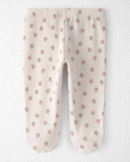 Baby Girl Organic Cotton Rib Footed Pants in Strawberry Print