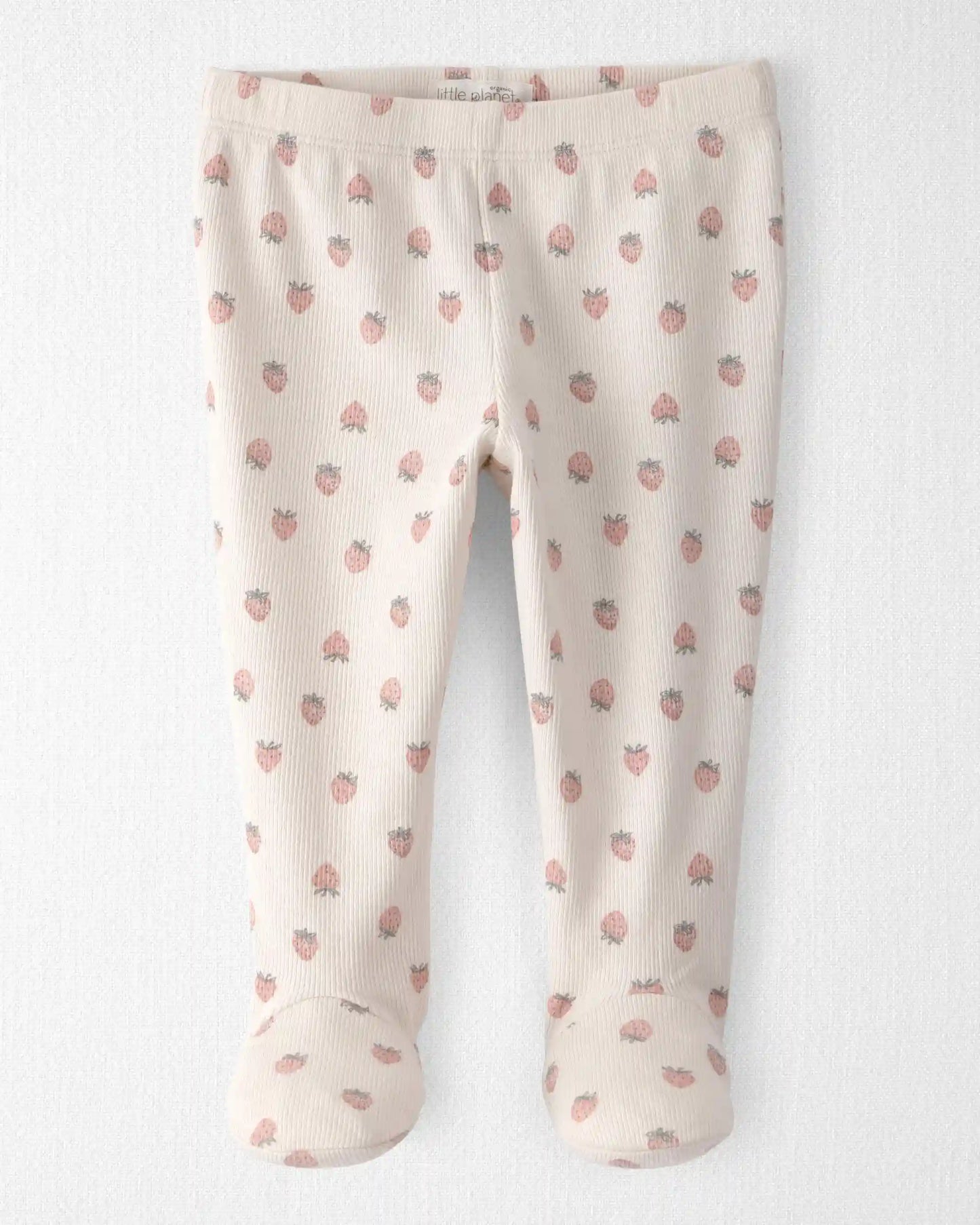 Baby Girl Organic Cotton Rib Footed Pants in Strawberry Print