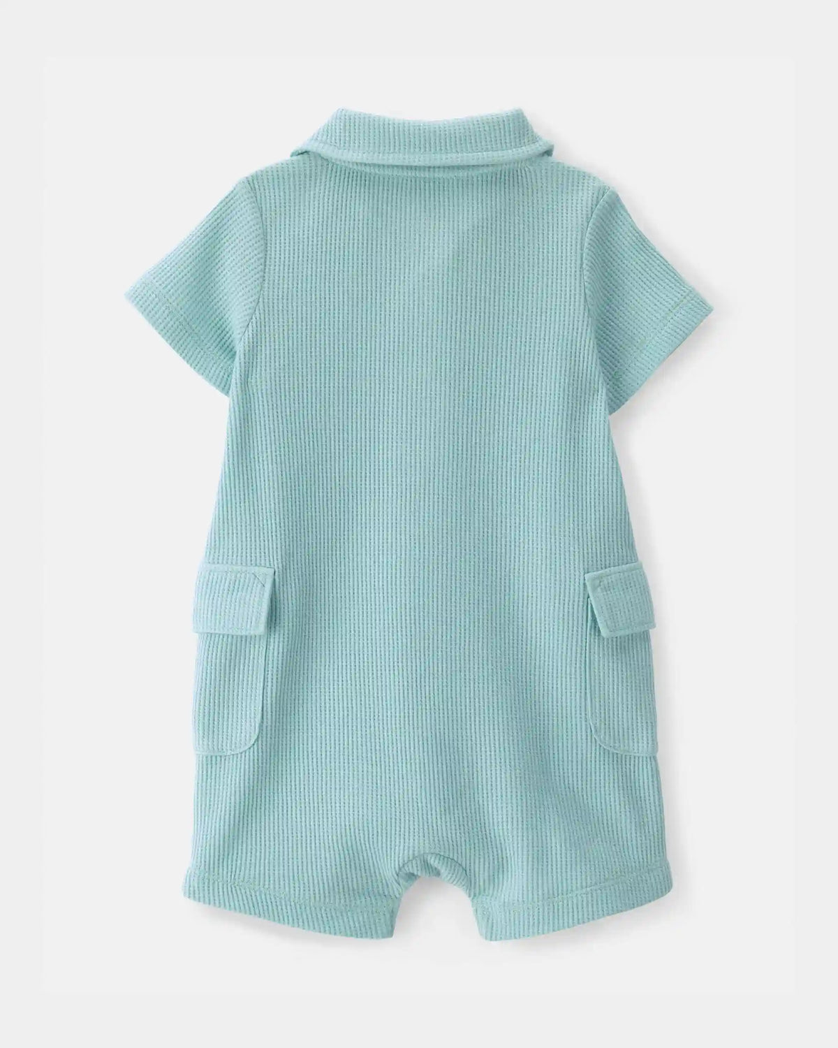 Baby Boy Waffle-Knit Polo Romper - Turquoise