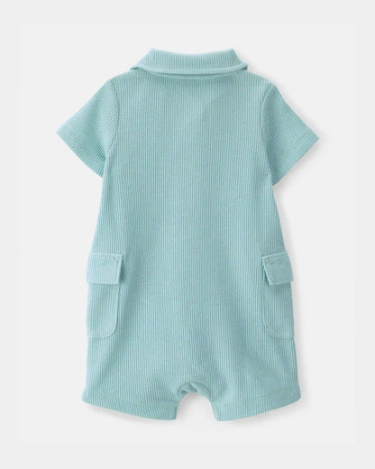 Baby Boy Waffle-Knit Polo Romper - Turquoise