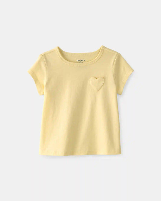 Baby Girl Heart Pocket Top - Yellow