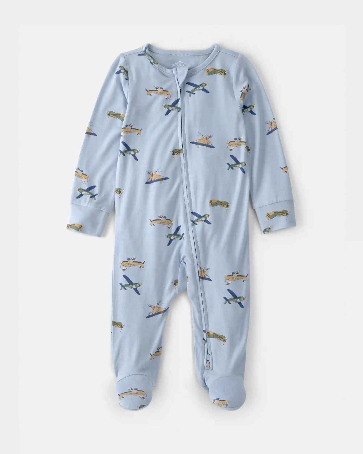 Baby Boy Plane 2-Way Zip PurelySoft Footie Sleep & Play Pajama - Blue