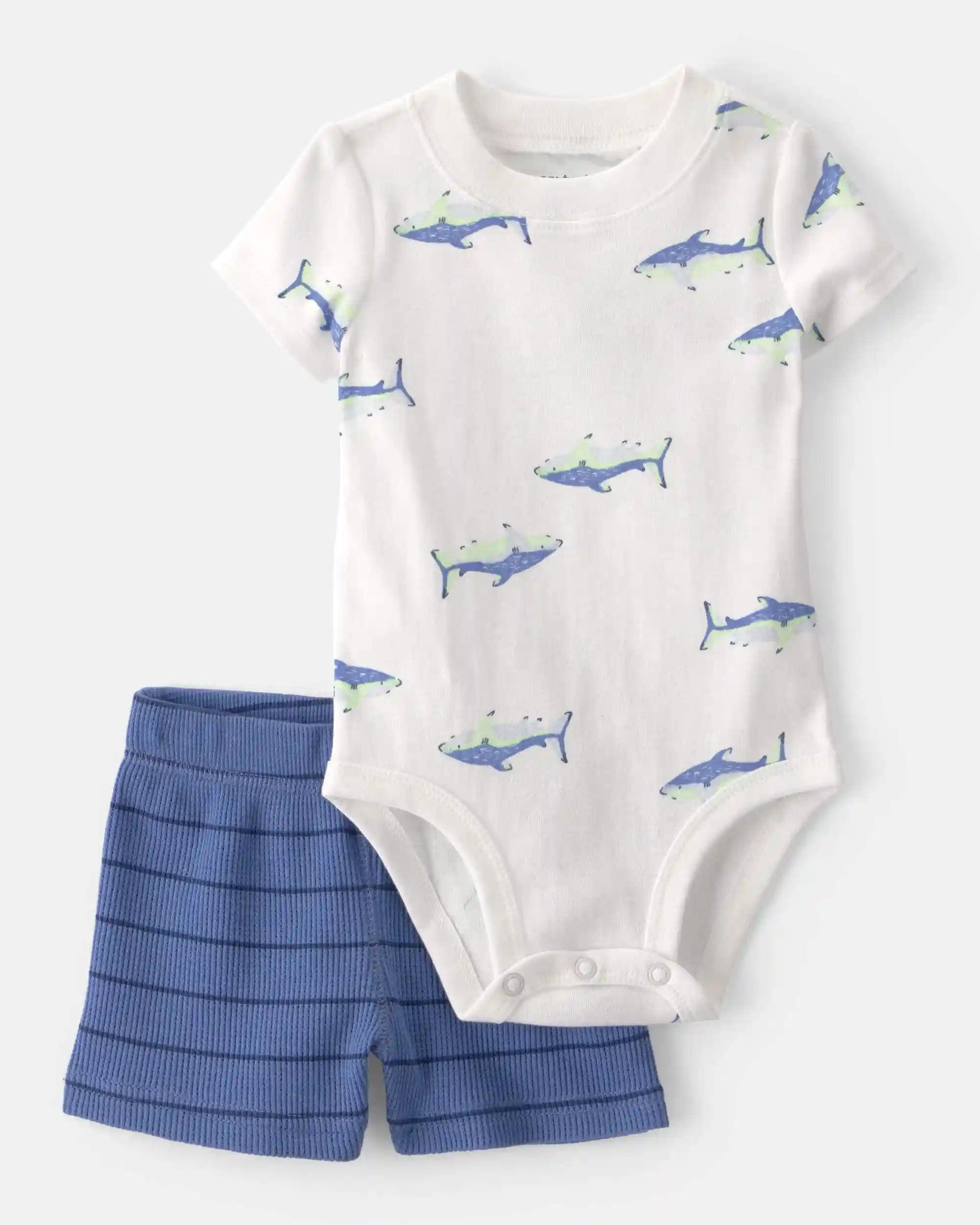 Baby Boy 3-Piece Shark Striped Outfit Set - Blue/White