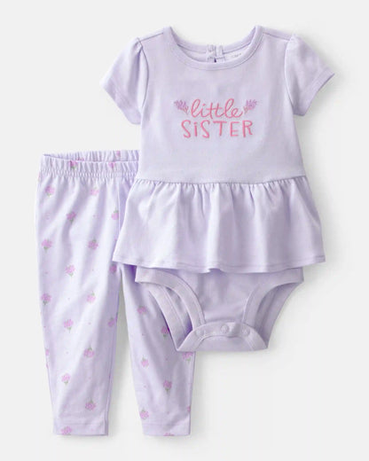 Baby Girl 2-Piece 'Little Sister' Bodysuit & Pant Set - Purple