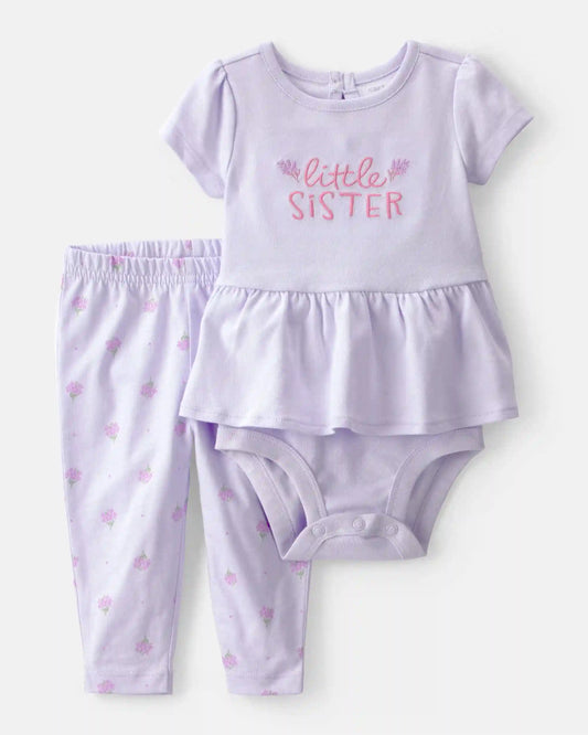 Baby Girl 2-Piece 'Little Sister' Bodysuit & Pant Set - Purple
