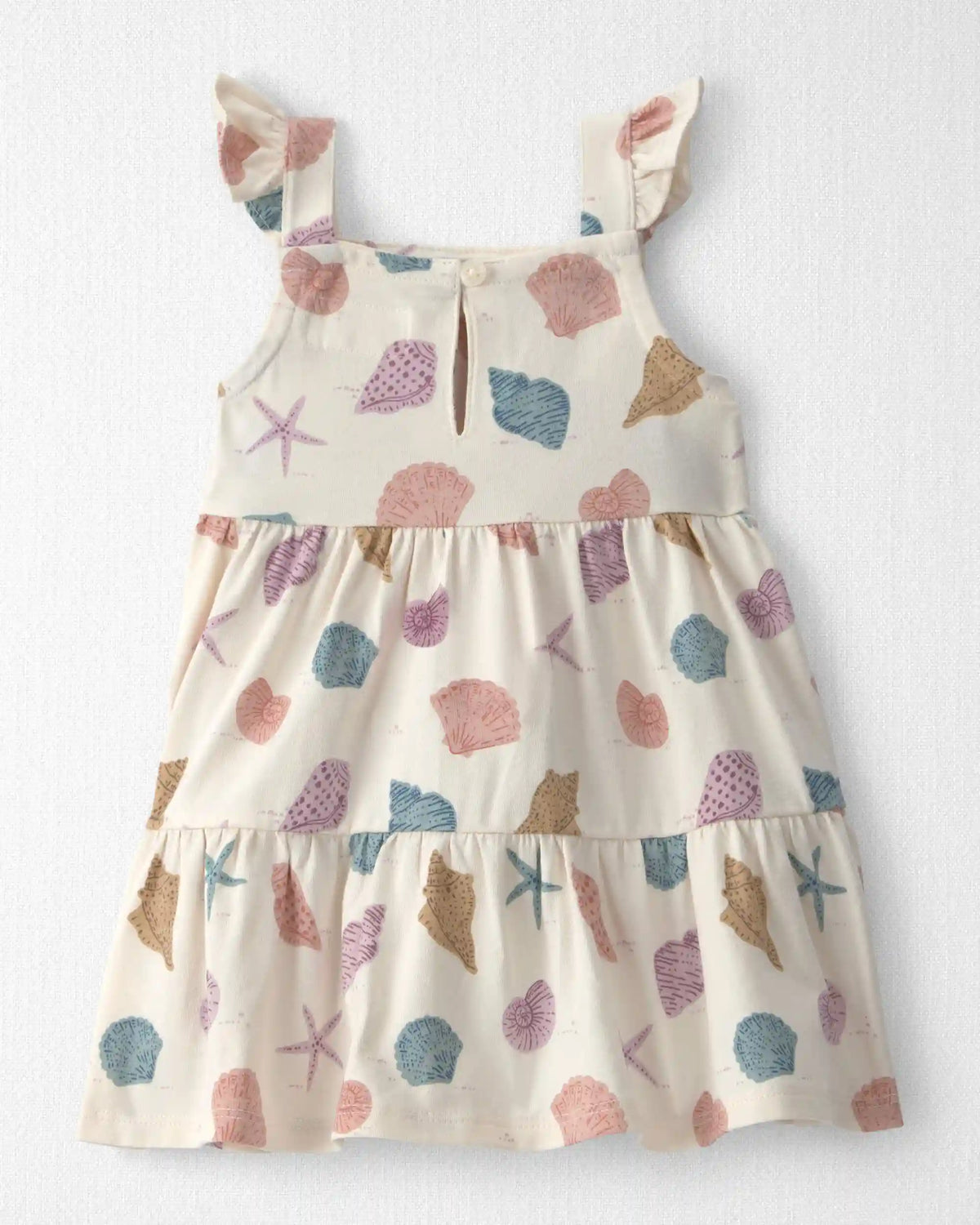 Baby Girl Organic Cotton Tiered Dress in Seashells