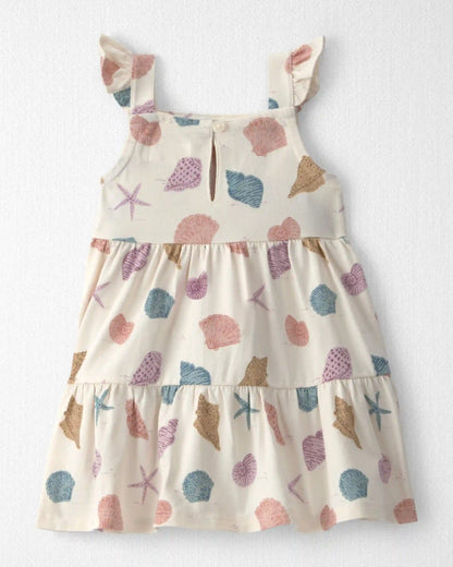 Baby Girl Organic Cotton Tiered Dress in Seashells