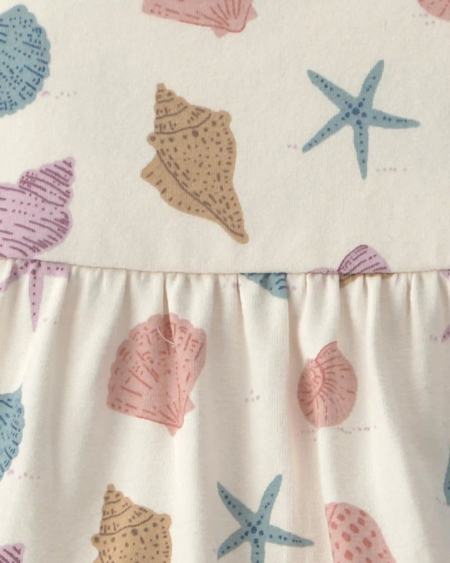 Baby Girl Organic Cotton Tiered Dress in Seashells