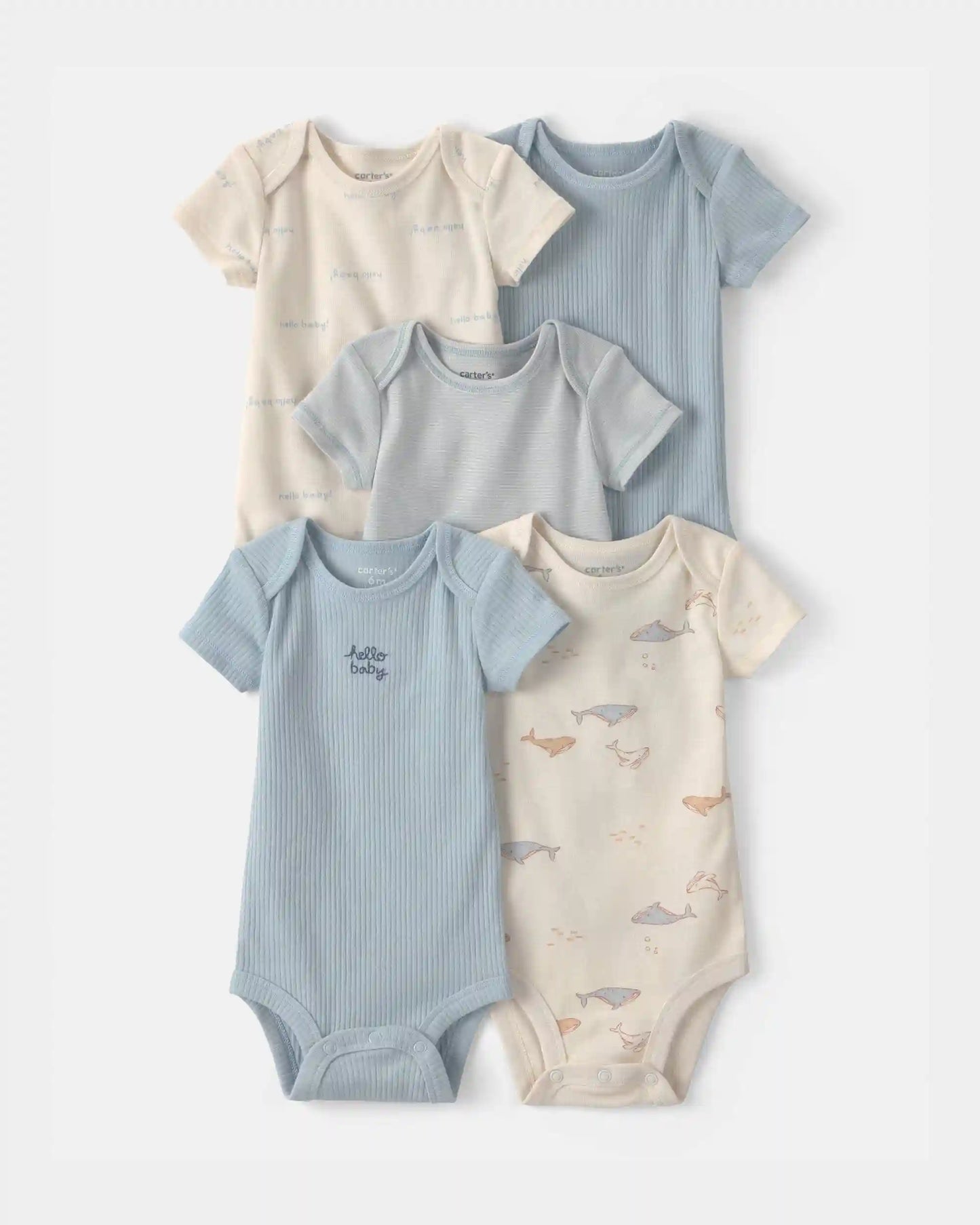 Baby 5-Pack Whale Multipack Bodysuits - Blue/Ivory