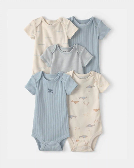 Baby 5-Pack Whale Multipack Bodysuits - Blue/Ivory