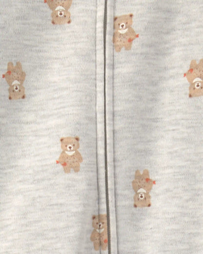 Baby Teddy Bear Cotton 2-Way Zip Sleep & Play Pajamas - Grey