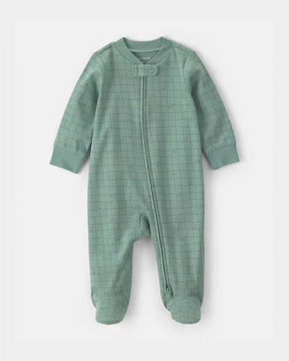 Baby Boy Dinosaur 100% Cotton 2-Way Zip Sleep & Play Pajamas - Green