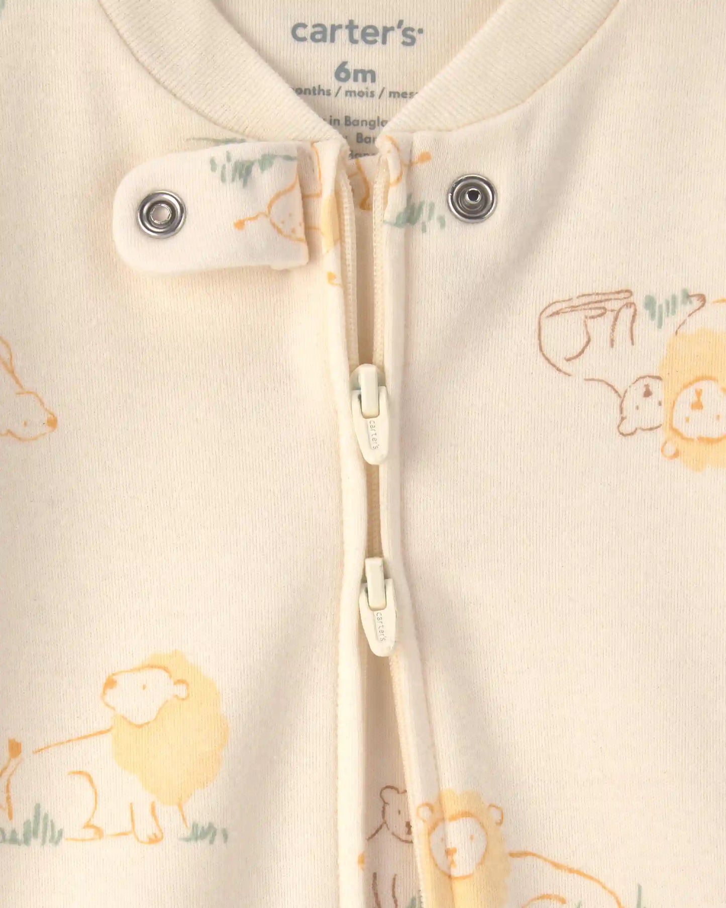 Baby Lion 100% Cotton 2-Way Zip Sleep & Play Pajamas - Ivory