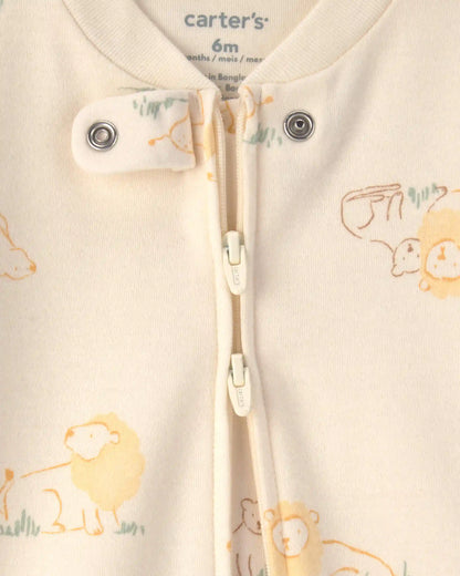 Baby Lion 100% Cotton 2-Way Zip Sleep & Play Pajamas - Ivory