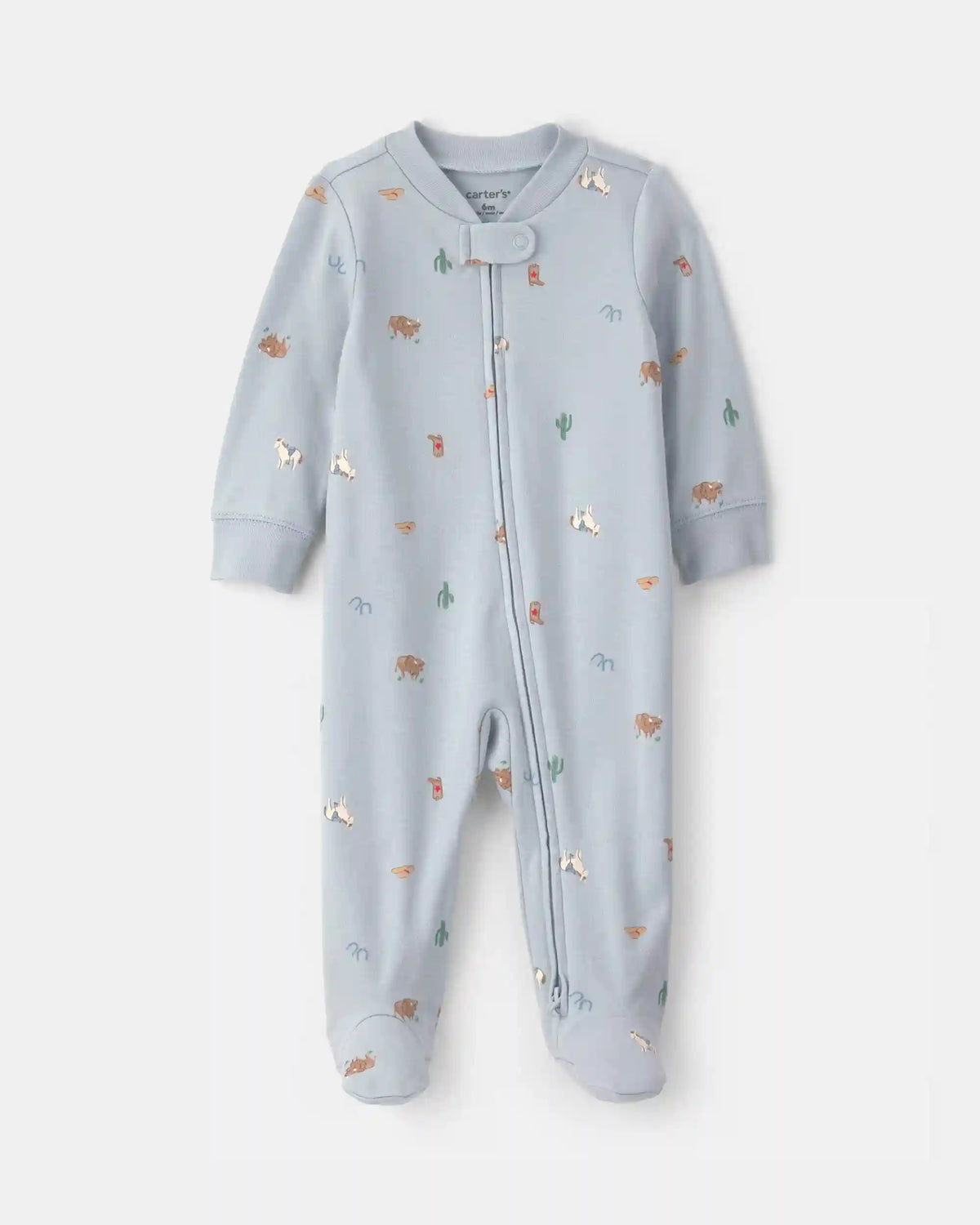 Baby Western 100% Cotton 2-Way Zip Sleep & Play Pajamas - Blue