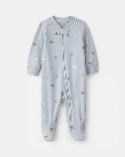 Baby Western 100% Cotton 2-Way Zip Sleep & Play Pajamas - Blue