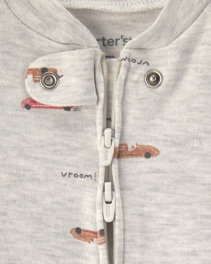Baby Boy Race Car Cotton 2-Way Zip Sleep & Play Pajamas - Grey