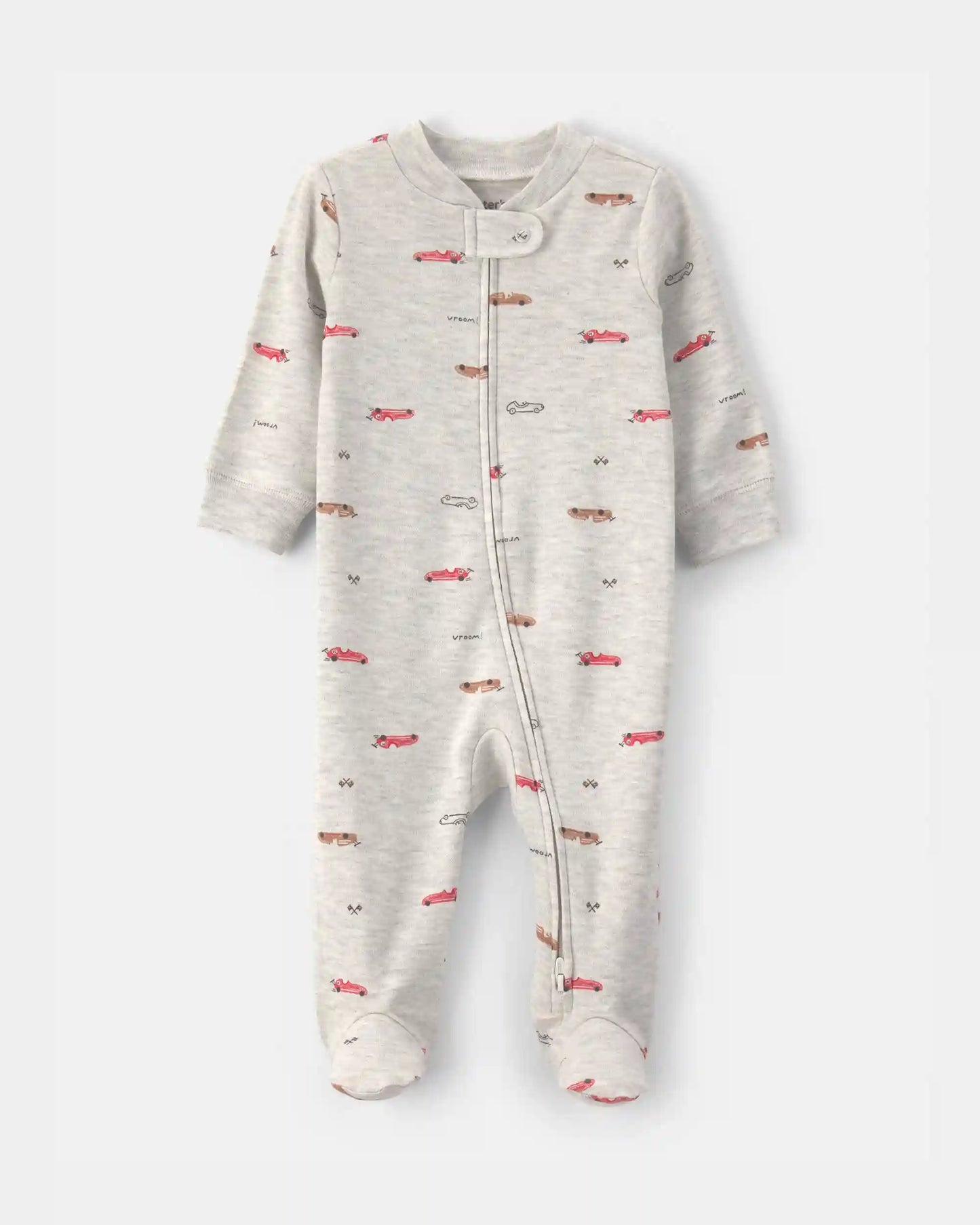 Baby Boy Race Car Cotton 2-Way Zip Sleep & Play Pajamas - Grey