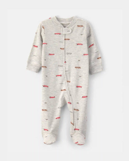 Baby Boy Race Car Cotton 2-Way Zip Sleep & Play Pajamas - Grey