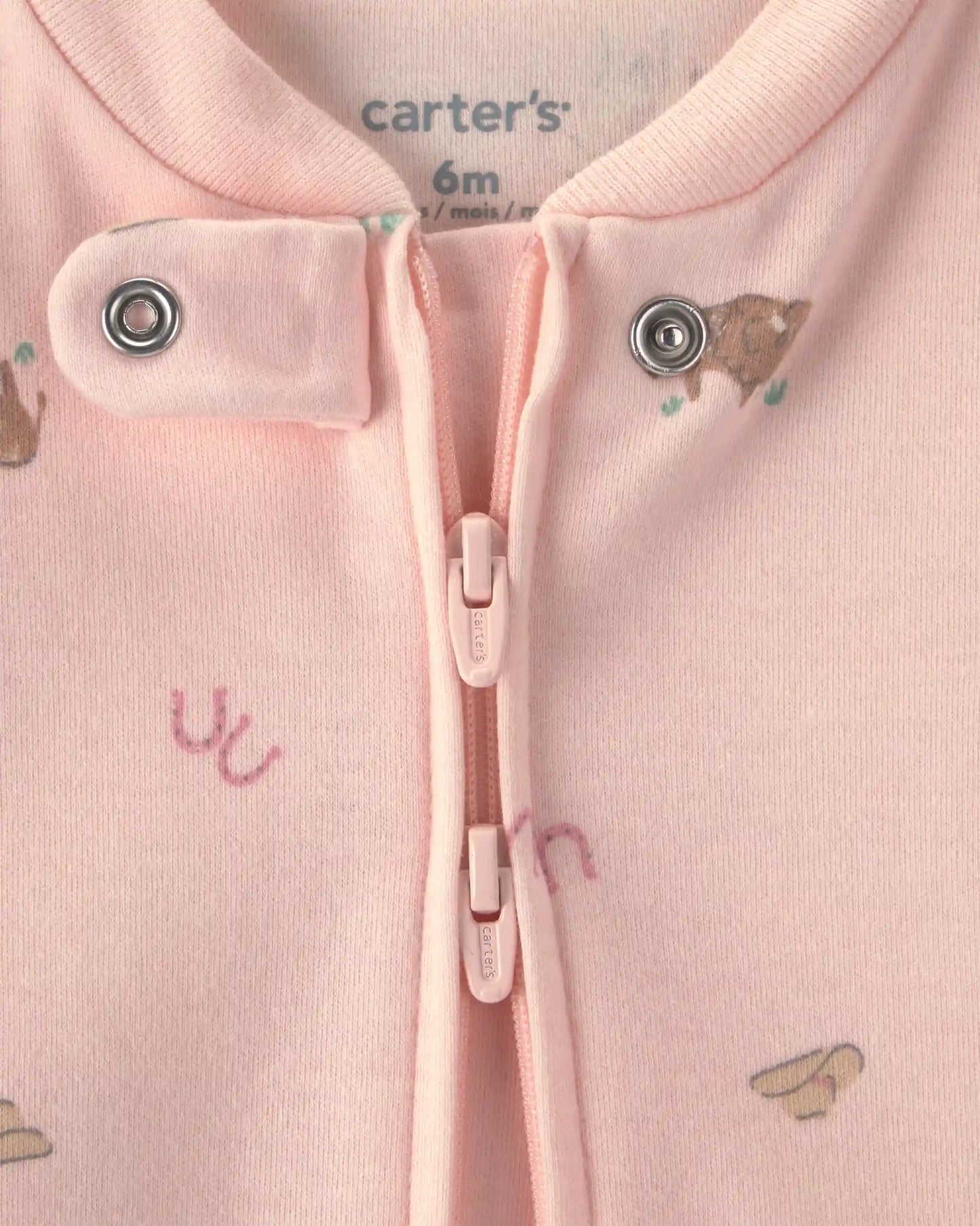 Baby Girl Western 100% Cotton 2-Way Zip Sleep & Play Pajamas - Pink