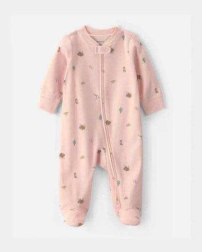 Baby Girl Western 100% Cotton 2-Way Zip Sleep & Play Pajamas - Pink