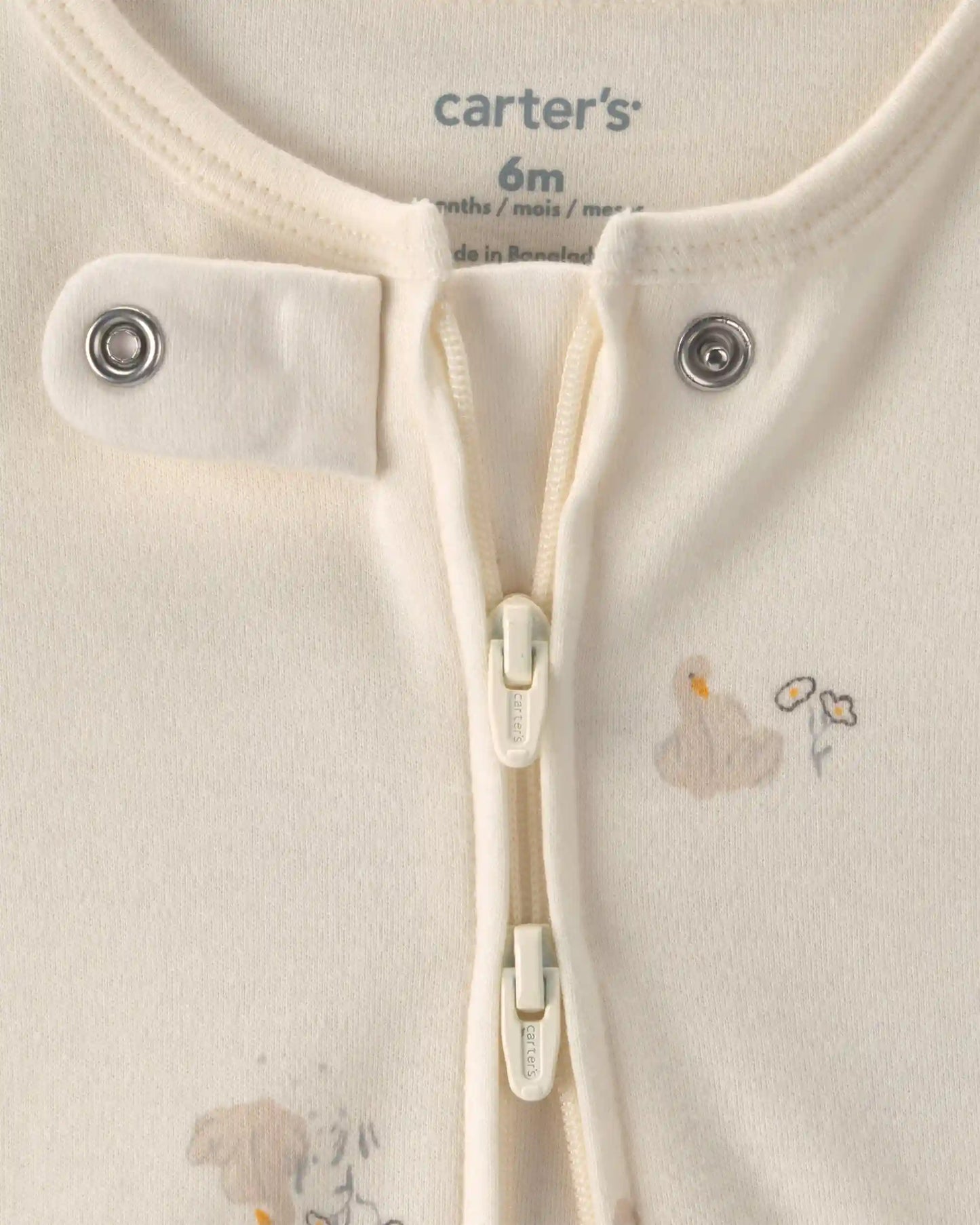 Baby Girl Swan 100% Cotton 2-Way Zip Sleep & Play Pajamas - Ivory